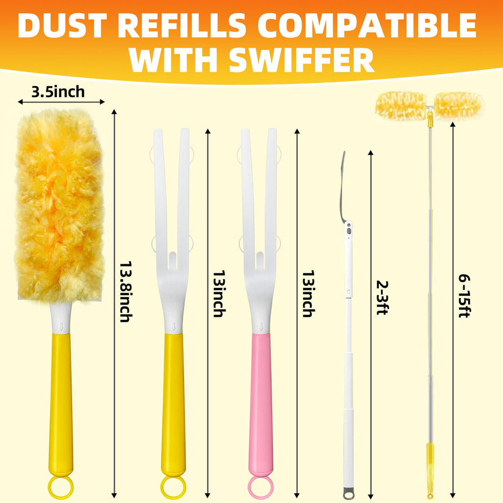 30 Count Duster Refills Compatible with Swiffer Handle, Multi-Surface Duster Refills with 1 Handle, 360° Dusters with 5X Microfibers for Home, Electronics, Office, Furniture, Blinds Cleaning
