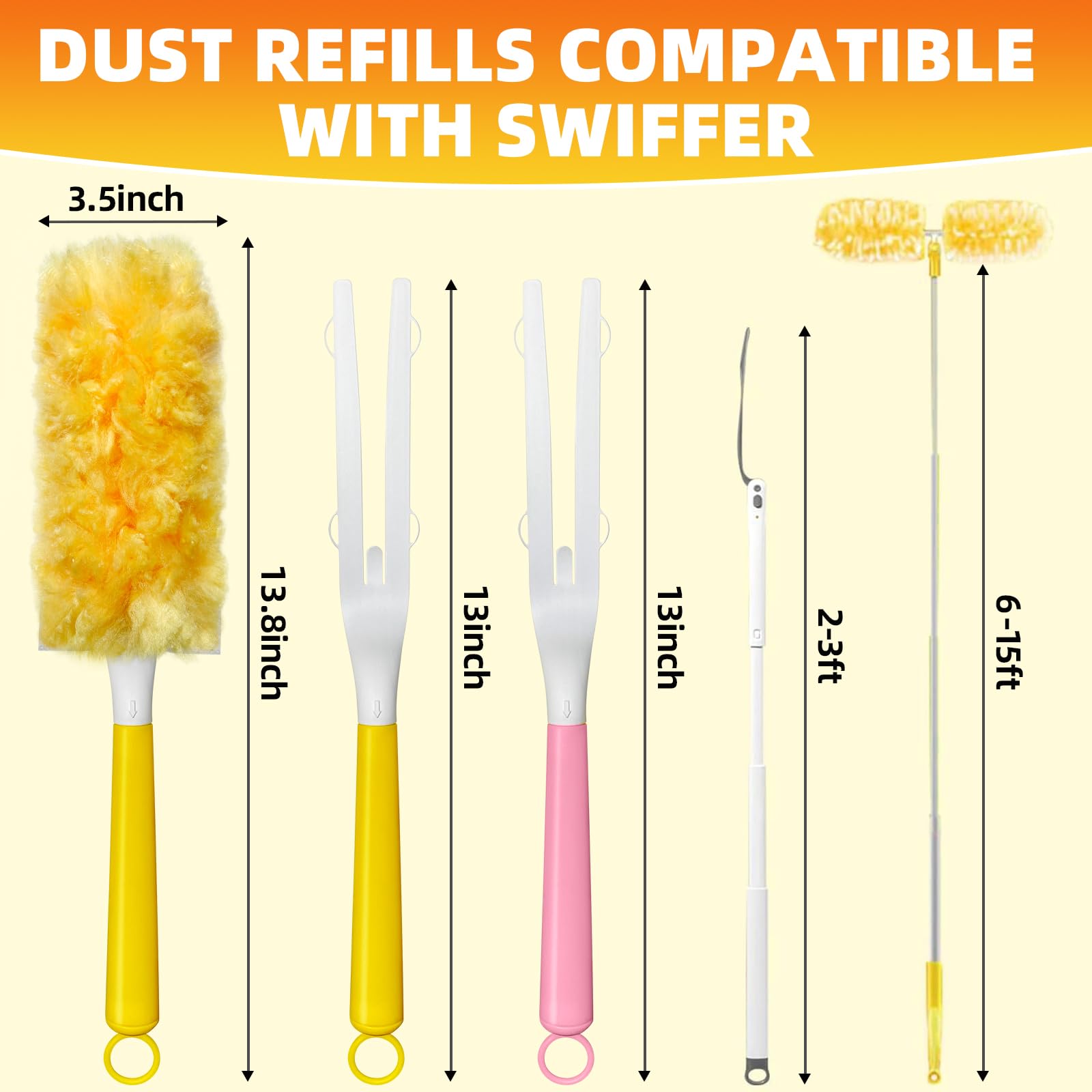 30 Count Duster Refills Compatible with Swiffer Handle, Multi-Surface Duster Refills with 1 Handle, 360° Dusters with 5X Microfibers for Home, Electronics, Office, Furniture, Blinds Cleaning