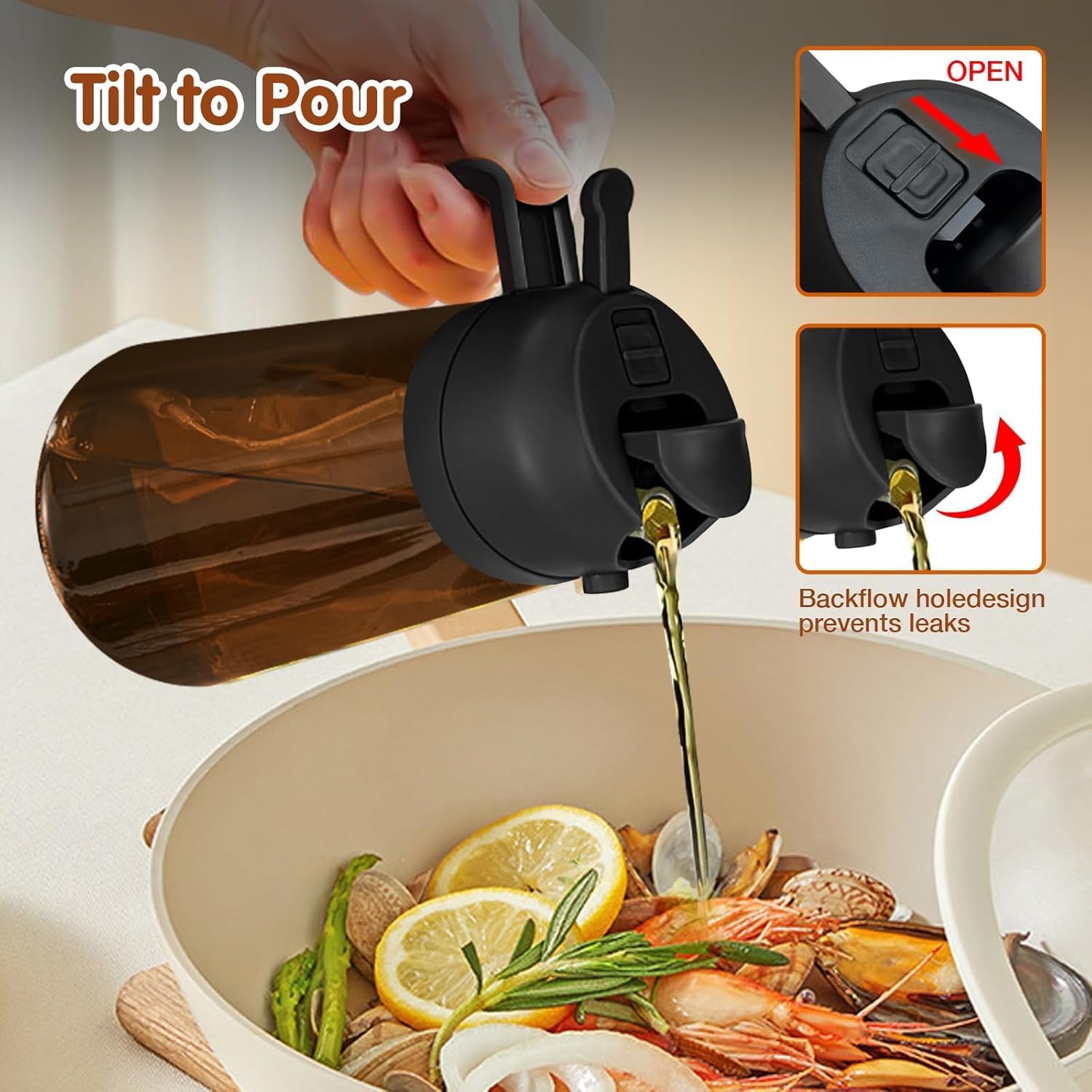 Skiennix 16oz Glass Olive Oil Sprayer - 2-in-1 Dispenser for Cooking, Air Fryer & BBQ (Black)