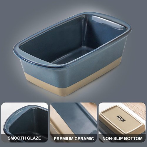 HVH Ceramic Loaf Pan - 9 x 5 Inch Bread Baking Dish | Farmhouse Style in Blue