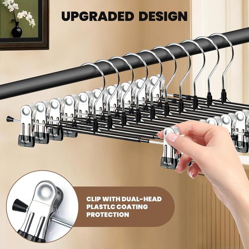HUADYMEET 30-Pack 12-Inch Metal Pants Hangers - Heavy-Duty Non-Slip Clips for Jeans & Skirts | Black