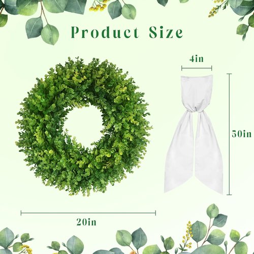 Boxwood Wreaths - 20'' Artificial Spring & Summer Decor - All Seasons for Front Door & Weddings
