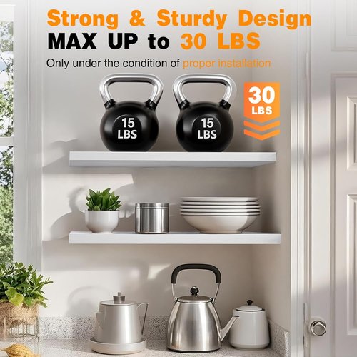 BAYKA Floating Shelves - 48-Inch Heavy Duty Wall-Mounted Rustic Wood Shelves | Set of 2 in White for Home Decor