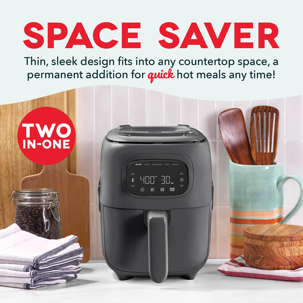 Dash Flip & Fry™ Digital 2-in-1 Grill & Air Fryer - Has AirCrisp® Technology - Digital Touchscreen, Ceramic Nonstick Grill Plate & Special Dehydrate Function - 7 Quarts - Forged Iron