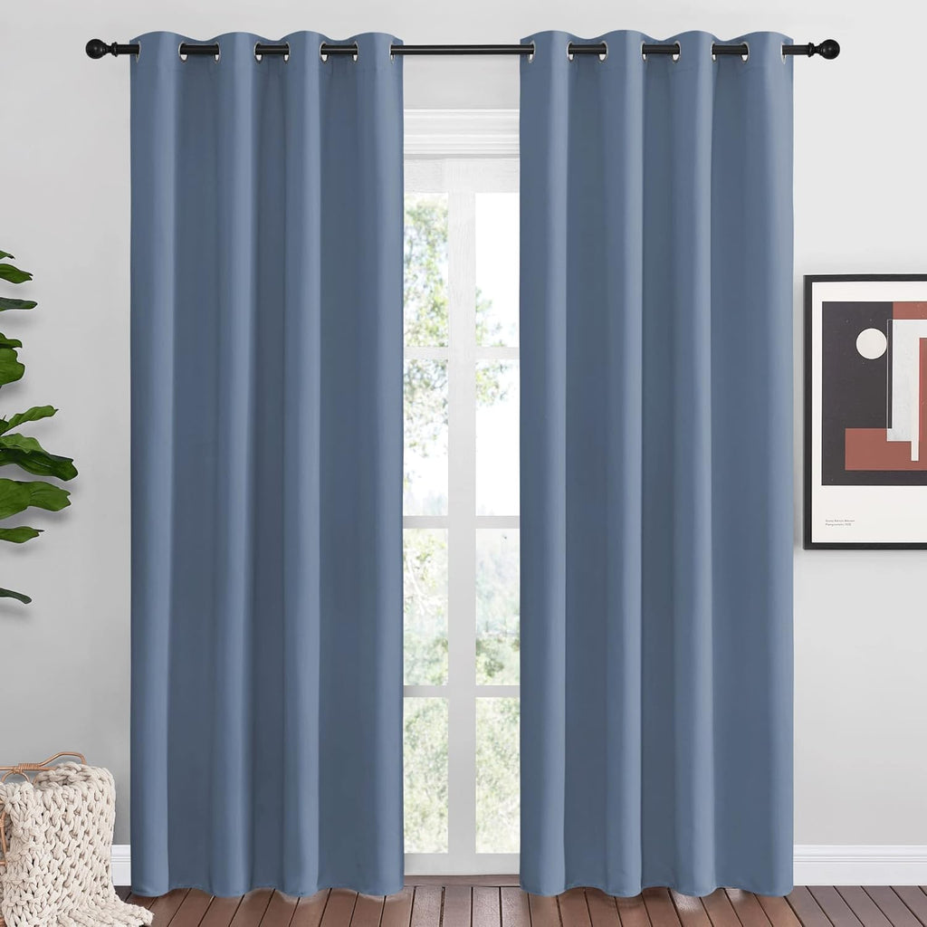 NICETOWN Room Darkening Curtain Panels - Thermal Insulated Blackout Draperies | 86" Length, Stone Blue, 2 Pieces