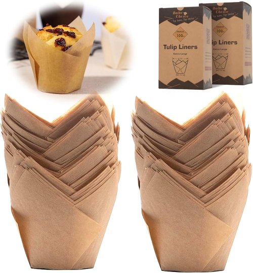 Bake Choice Large Natural Tulip Cupcake Liners - 200pcs Baking Muffin Wrappers for Parties