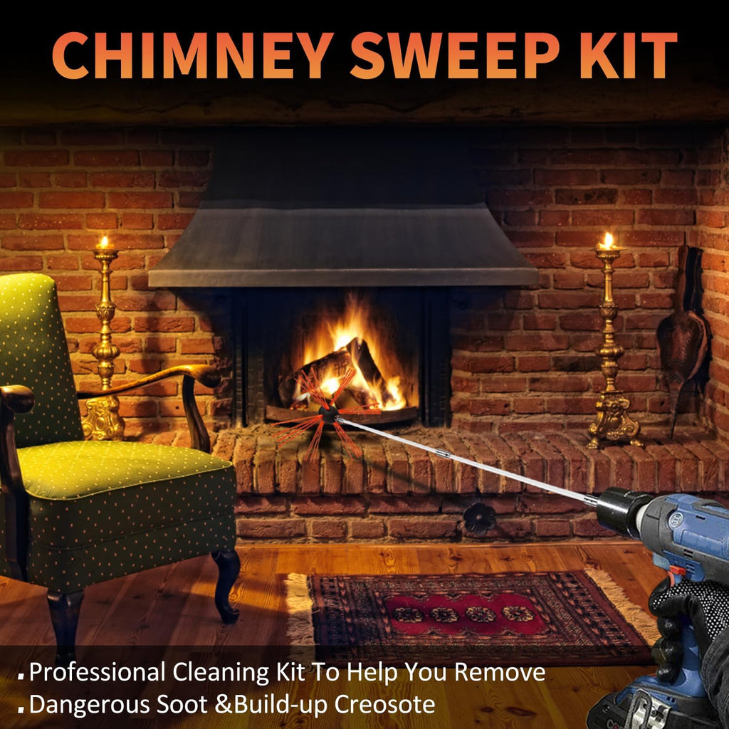 Sealegend Chimney Sweep Kit - 30 Feet Rotary Cleaning System with 9 Flexible Nylon Rods