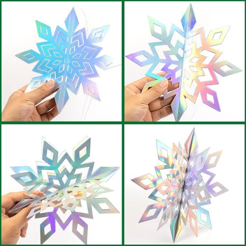 GuassLee 3D Iridescent Paper Snowflakes - 15PCS Winter Wonderland Decorations | Perfect for Christmas & Birthday Parties