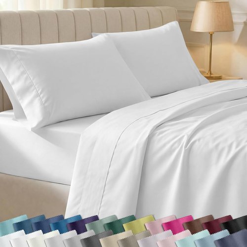California Design Den Queen Size Bed Sheets Set - 100% Soft Cotton, 400 TC, Silky Sateen Weave, Deep Pockets - Antique White