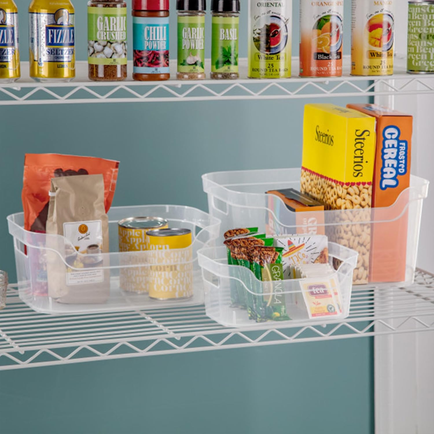Sterilite Medium Polished Open Scoop Front Storage Bins - Clear, 5.25x9.5x13 In, 8 Pack for Easy Organization