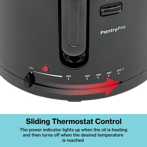PantryPro 2.5 Liter Electric Deep Fryer with Cool Touch Sides and Nonstick Basket, Adjustable Temperature, Lid with Viewing Window, Black