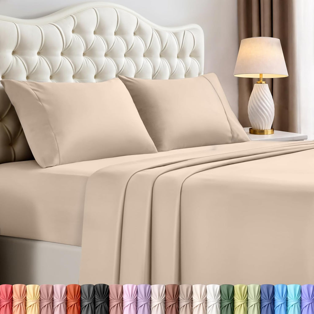 Utopia Bedding California King Sheet Set - Soft, Breathable Microfiber, 4-Piece in Beige | Oeko-Tex Certified