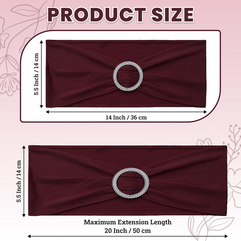 MDS Premium Spandex Chair Sashes - Stretchy Bow Covers with Buckle Slider | Universal Fit for Weddings & Events - Burgundy