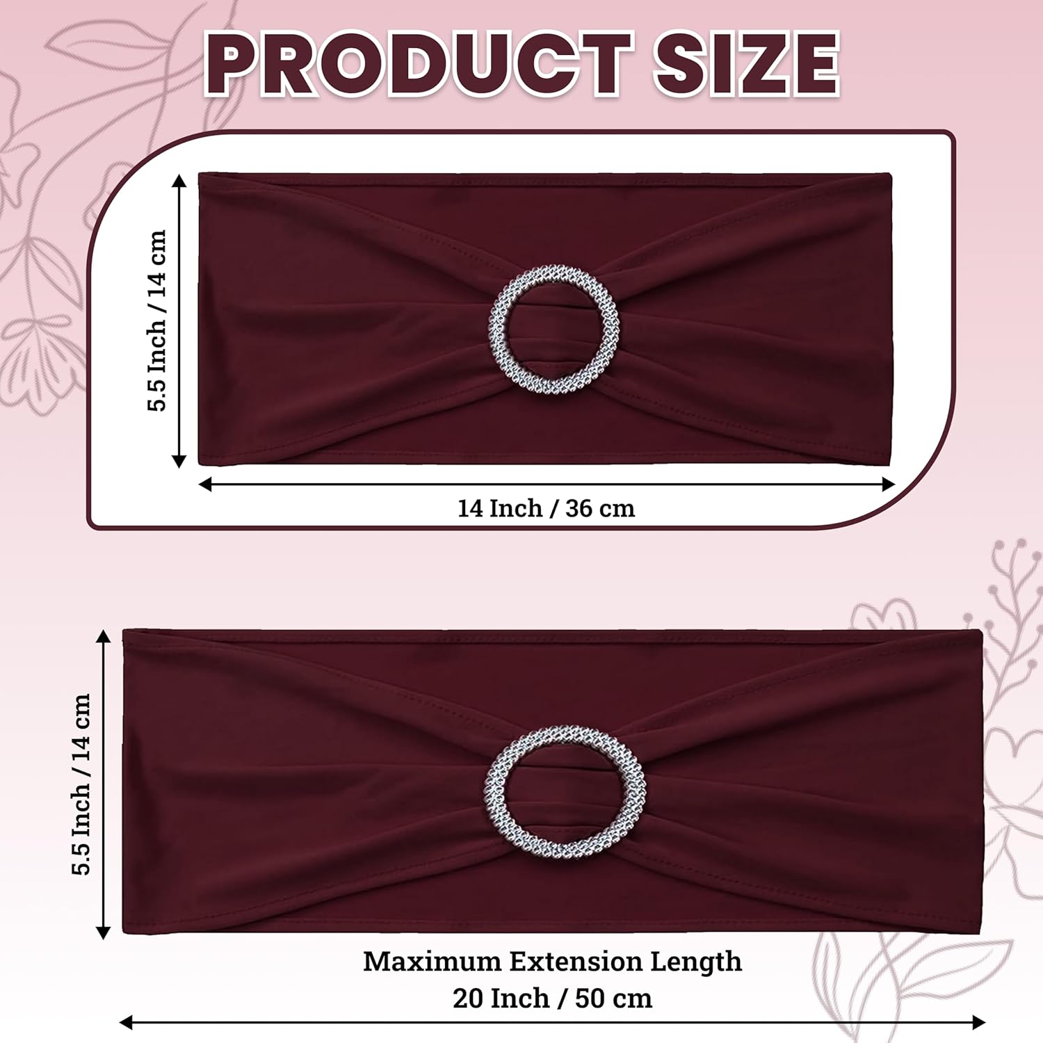 MDS Spandex Chair Sashes - Universal Fit Elastic Stretch Bands with Buckle Slider Bow | 150 Pack - Burgundy