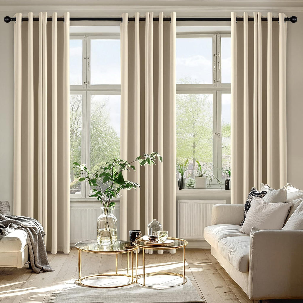 MIULEE Blackout Curtains - Cream Beige Thermal Insulated Drapes | 84 Inches Long, Noise Reducing, 2 Panels