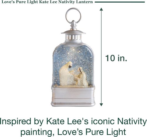 Love's Pure Light by Kate Lee - 10" Light-Up Nativity Lantern with 'Silent Night' Music | Glitter Snowglobe Manger Scene