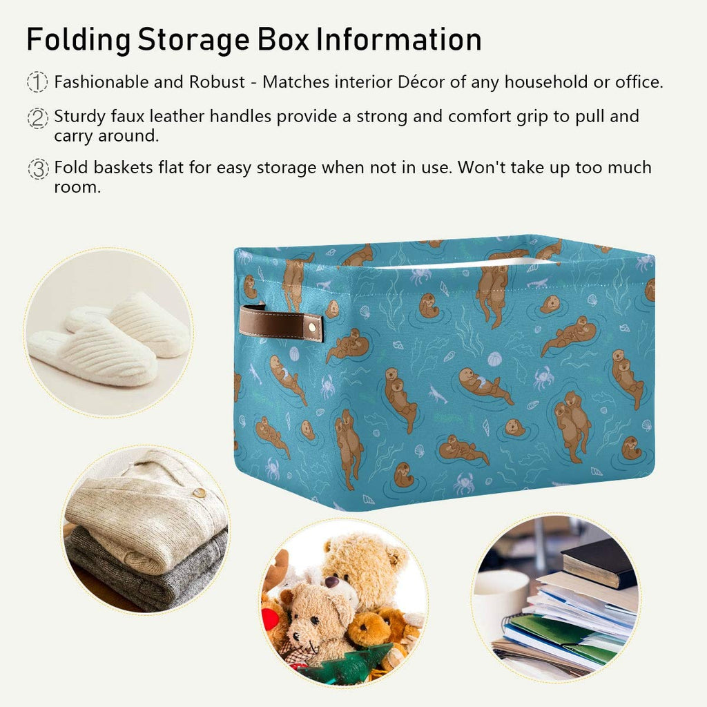 Storage Basket Cube Sea Animal Otter Coral Large Collapsible Toys Storage Box Bin Laundry Organizer for Closet Shelf Nursery Kids Bedroom,15x11x9.5 in,1 Pack