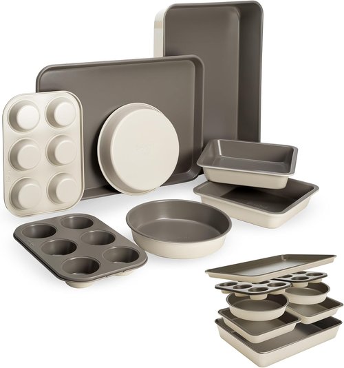 Goodful Bakeware Set - 8-Piece Nonstick Bakeware with Stackable Design | Round, Square, Muffin Pans & More
