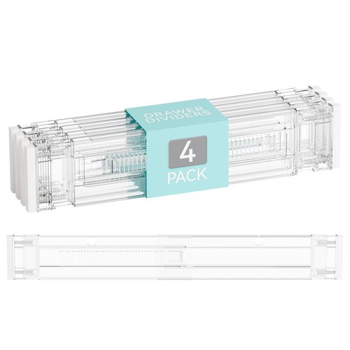 Yieach 4 Pack 3.2 Inch Shallow Acrylic Drawer Dividers for Clothes -Expandable from 15-21''- Adjustable Drawer Dividers for Baby Clothing,Sock,Underwear,Clear in Drawer Separators for Dresser,Kitchen