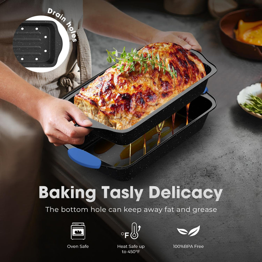 Skiennix 11-Piece Professional Baking Set - Oven-Safe Nonstick Cookware with Cool-Touch Handles | Black & Blue