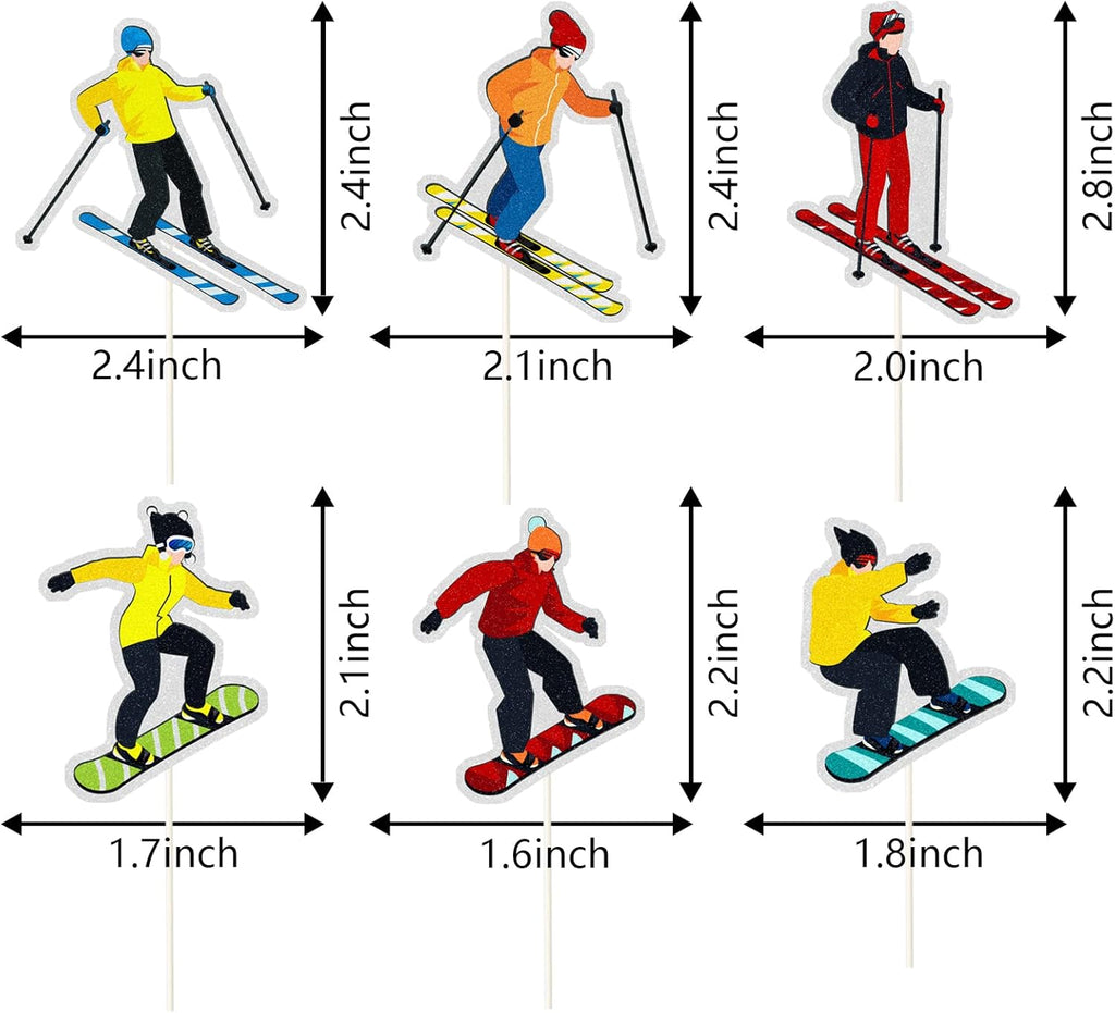 Skiennix Ski Theme Cupcake Toppers - Rainbow Glitter Cake Decorations for Ski Lovers | 18PCS