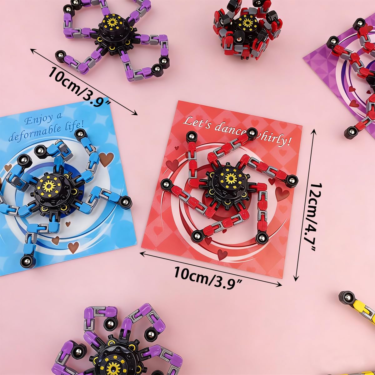 Anditoy 24 Pack Mechanical Transformable Fidget Toys with Valentines Cards for Kids Valentines Day School Class Classroom Gifts Prizes Exchange Party Favors