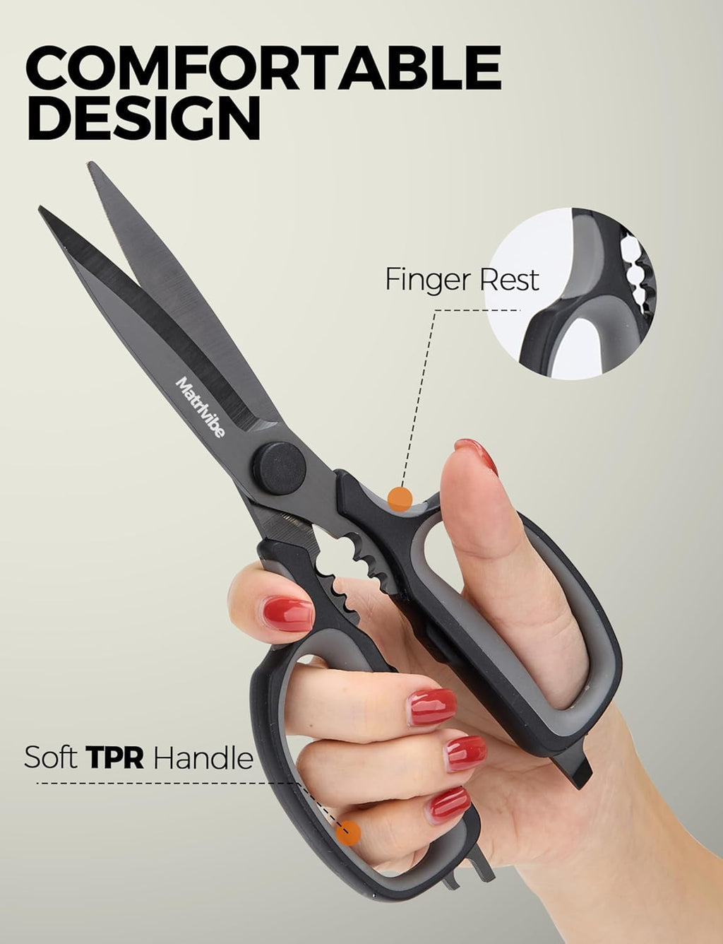 Skiennix Heavy Duty Kitchen Shears - All-Purpose Herb & Kitchen Scissors | Japanese 420J2 Stainless Steel, Detachable Blades, Soft TPR Handle, Dishwasher Safe