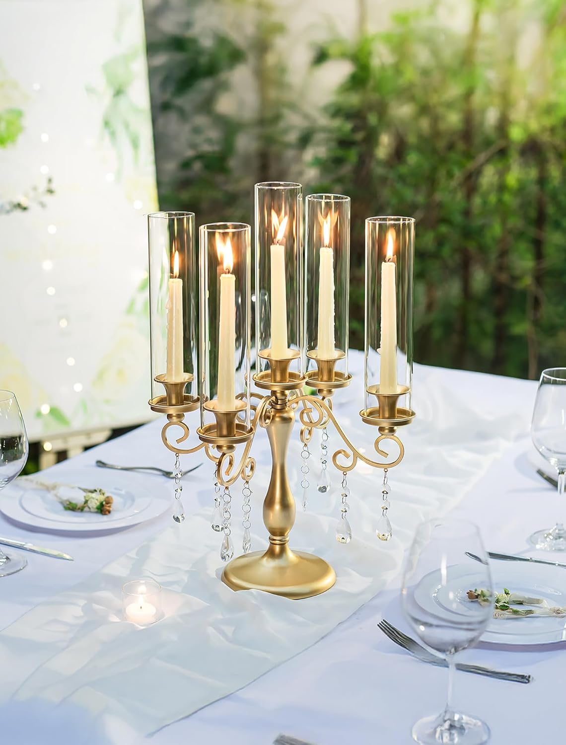 Sziqiqi Gold Candelabra | 5 Arm Vintage Candle Holder for Weddings & Events - Elegant Table Centerpiece