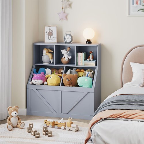 GarveeHome Kids Toy Storage Organizer, Kids Bookshelf and Toy Storage, Toddlers Bookshelf Toy Organizer for Kids Rooms Playroom Bedroom Nursery Daycare, Gray