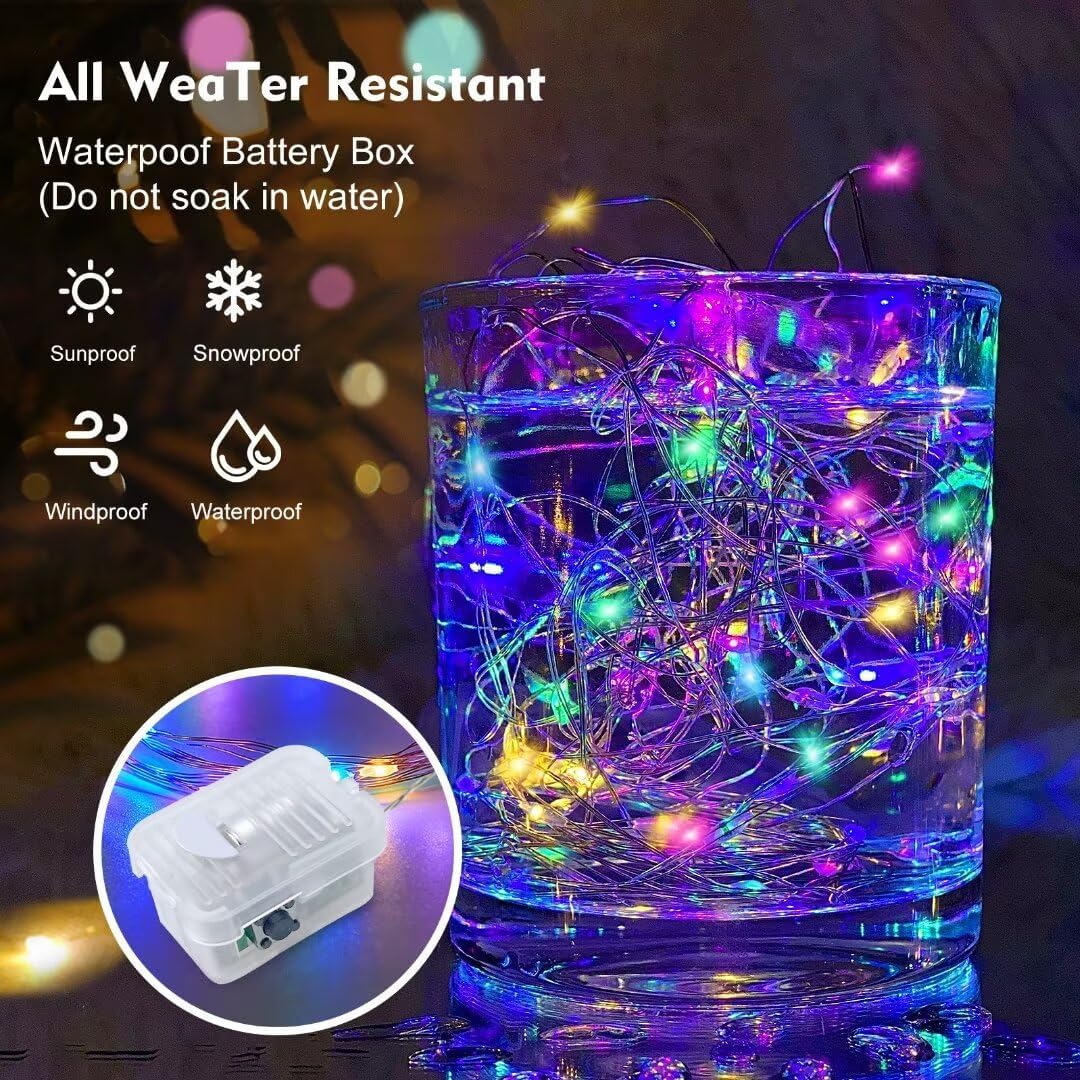 Pozzolanas 24 Pack Multi-Colored Fairy Lights - Battery Operated 7FT Waterproof String Lights for Weddings & Parties