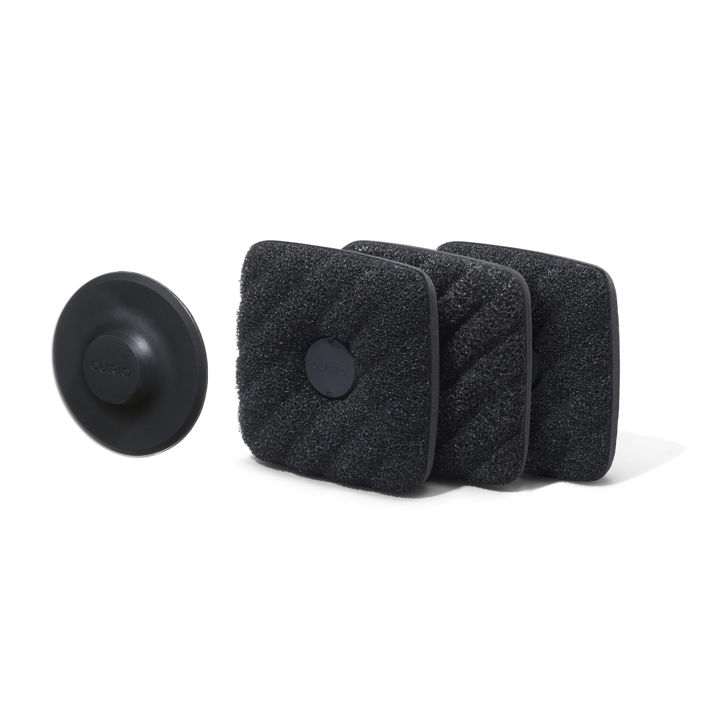 Curio Home Goods Ionic Non-Scratch Dish Sponges with Magnetized Holder, Odor Resistant Synthetic Scrub Sponges, 3 Pack, Black