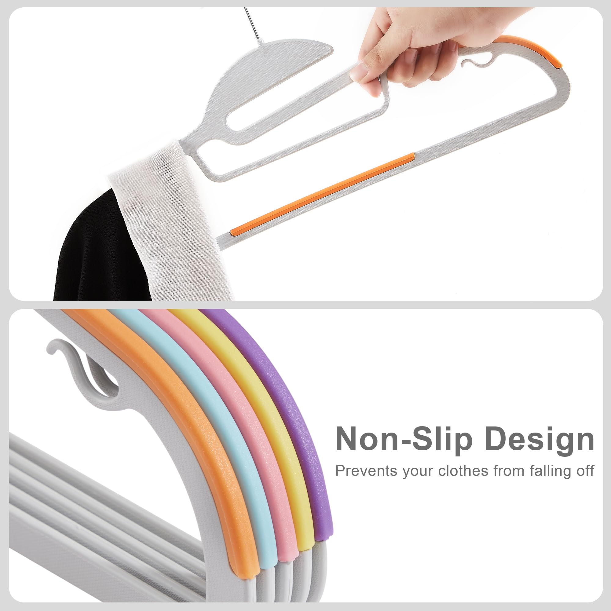 VECELO 50 Pack Coat Hangers, Premium Quality Plastic Suit Clothes Hanger, Non-Slip, Heavy-Duty, S-Shaped Opening, 360º Swivel Hook, Space-Saving for Bedroom Closet