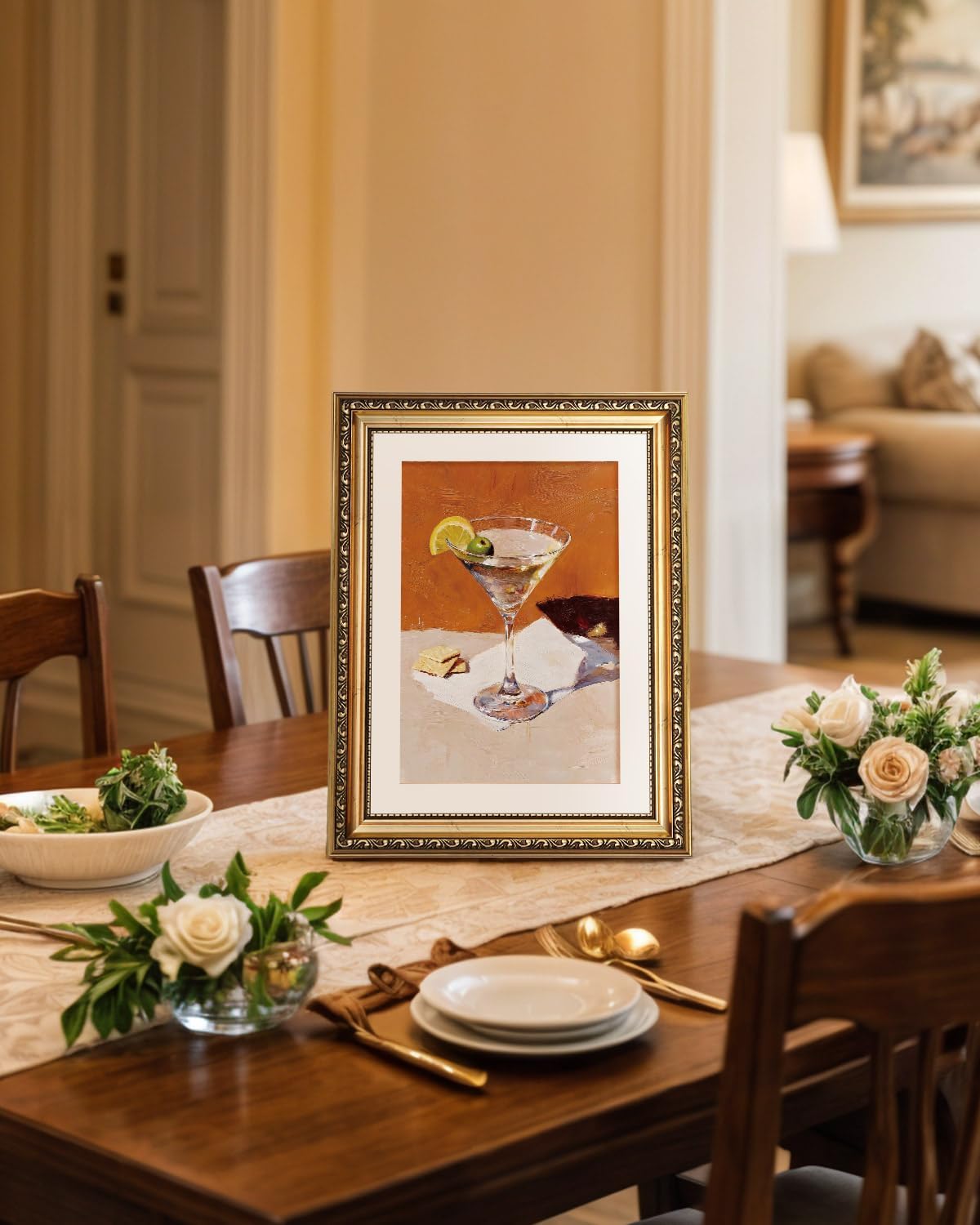 VIYYIEA Vintage Gold Framed Wall Art - Classic Martini Artwork Prints for Living Room | 14L x 11W