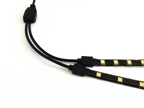 HUALAND 2PCS Black 4 Pins LED Splitter Cable LED Strip Connector 2 Way Splitter Y Splitter for One to Two RGB 5050 3528 Light Strips with 6X Male 4 Pin Plugs -29.5cm/11.6inch Long
