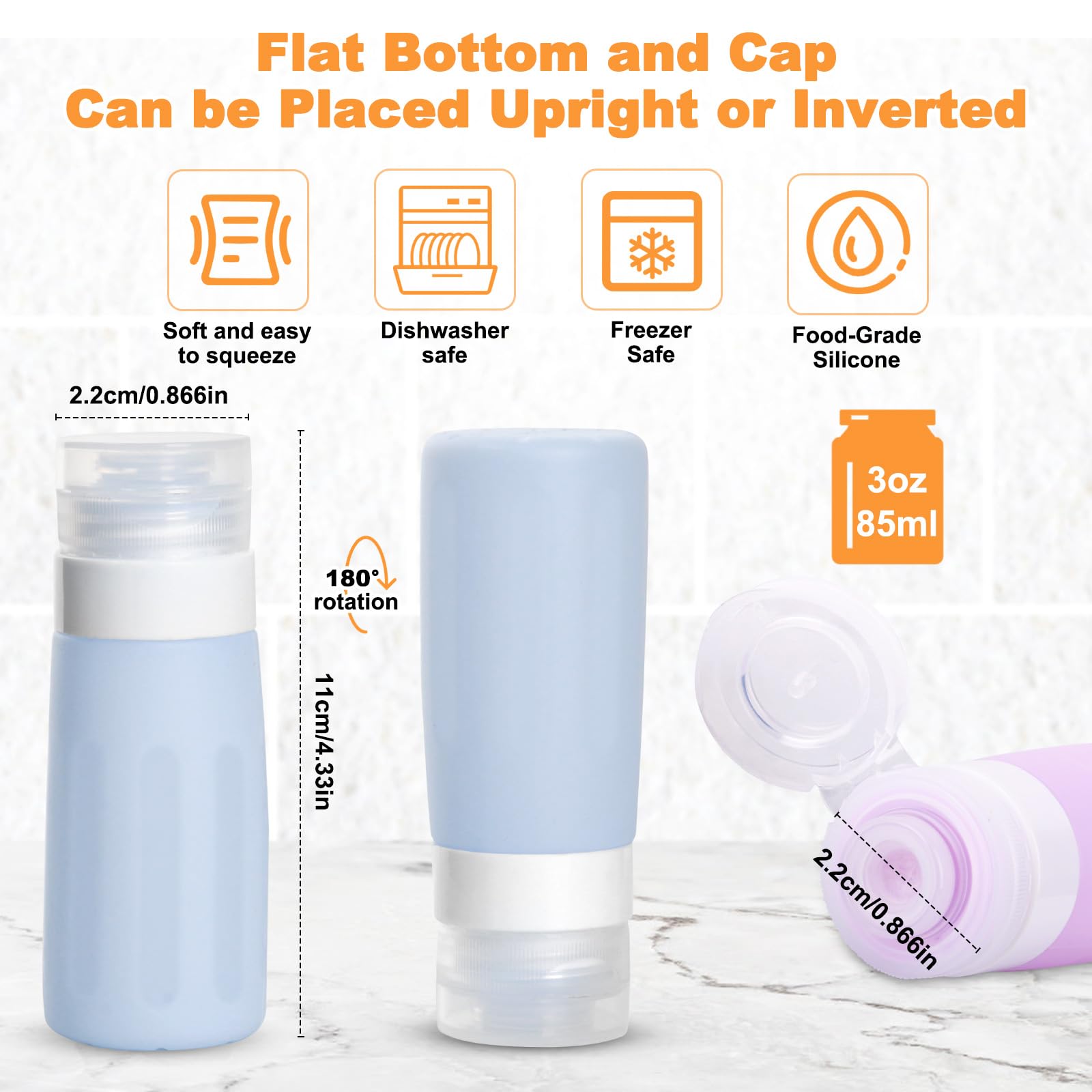 Seropy Condiment Squeeze Bottles for Sauces, Salad Dressing Container to Go, Small Silicone Squeeze Bottles, Condiment Containers Dispenser for Ketchup Hot Sauce, Purple/Beige/Blue/Gray 3 Oz