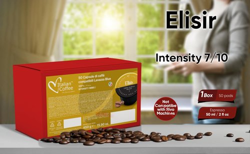 ITALIAN COFFEE FOR ESPRESSO LOVERS capsules compatible with Lavazza BLUE and Lavazza Expert machines (Elisir, 1 Count (Pack of 50))