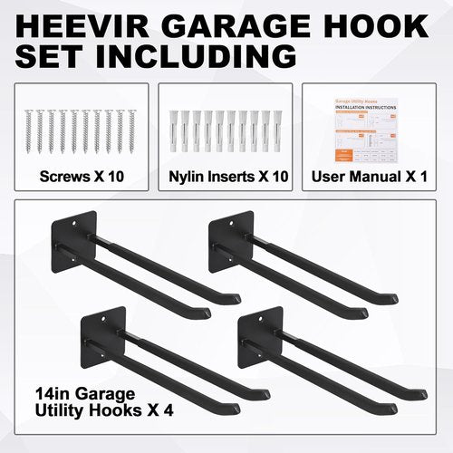 **Skiennix 14-Inch Heavy-Duty Garage Hooks - Extra Large Wall Mount Tool Organizer for Tires, Ladders & More**