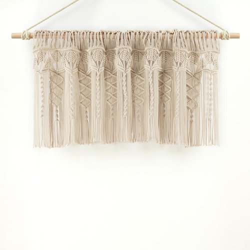 Lush Decor Boho Macrame Textured Cotton Valance, 50" W x 20" L, Neutral - Boho Kitchen Curtains & Wall Decor - Macrame Valance - Bathroom Window Curtains