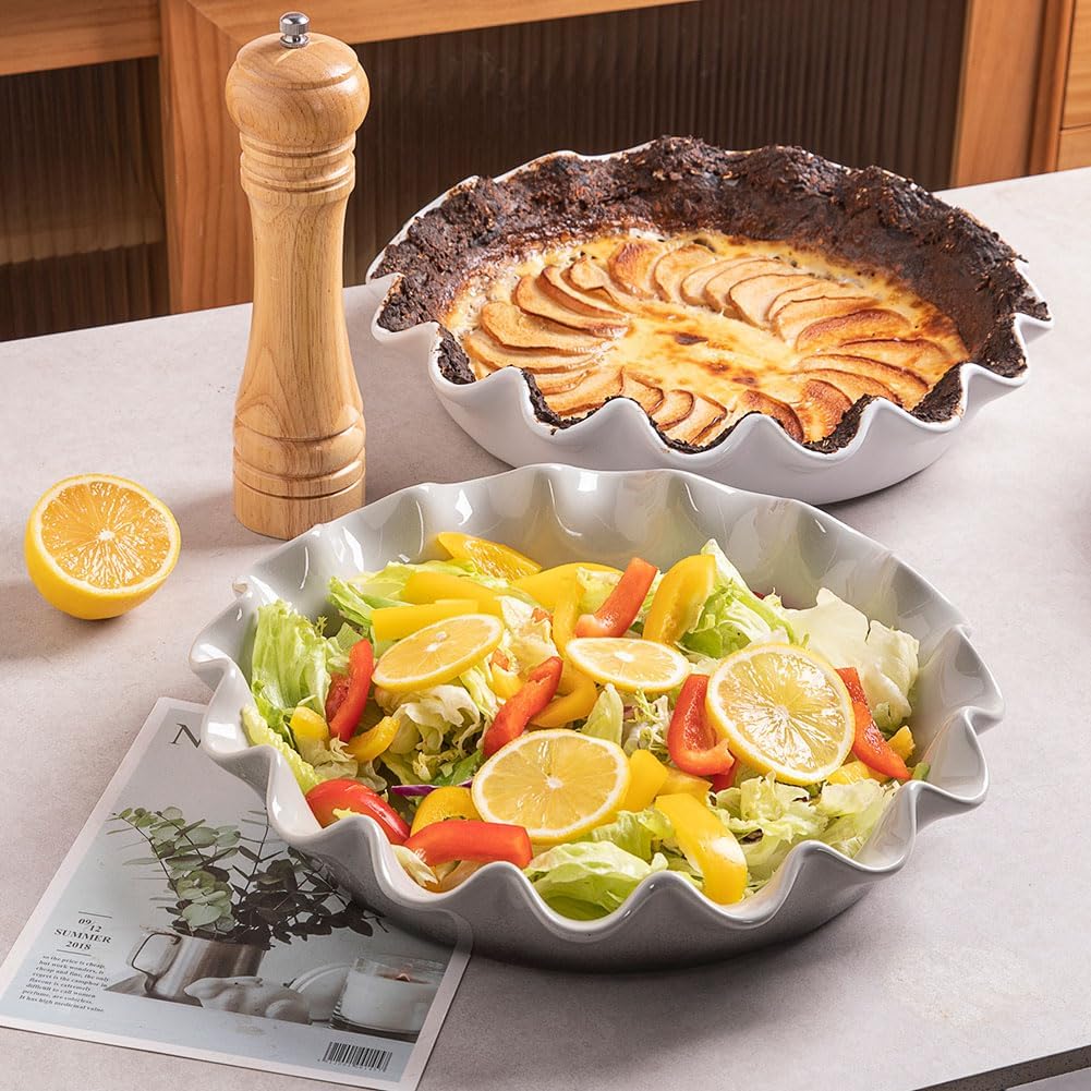 Sweejar Ceramic Pie Pan - 11.5 Inches Deep Fluted Porcelain Dish | Non-Stick Red Design for Baking