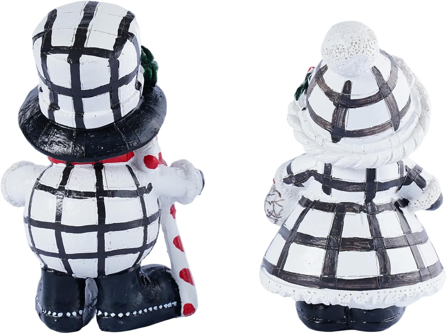 Snowman Figurines Set of 2 - Black and White Plaid Indoor Christmas Decorations | Winter Home Decor