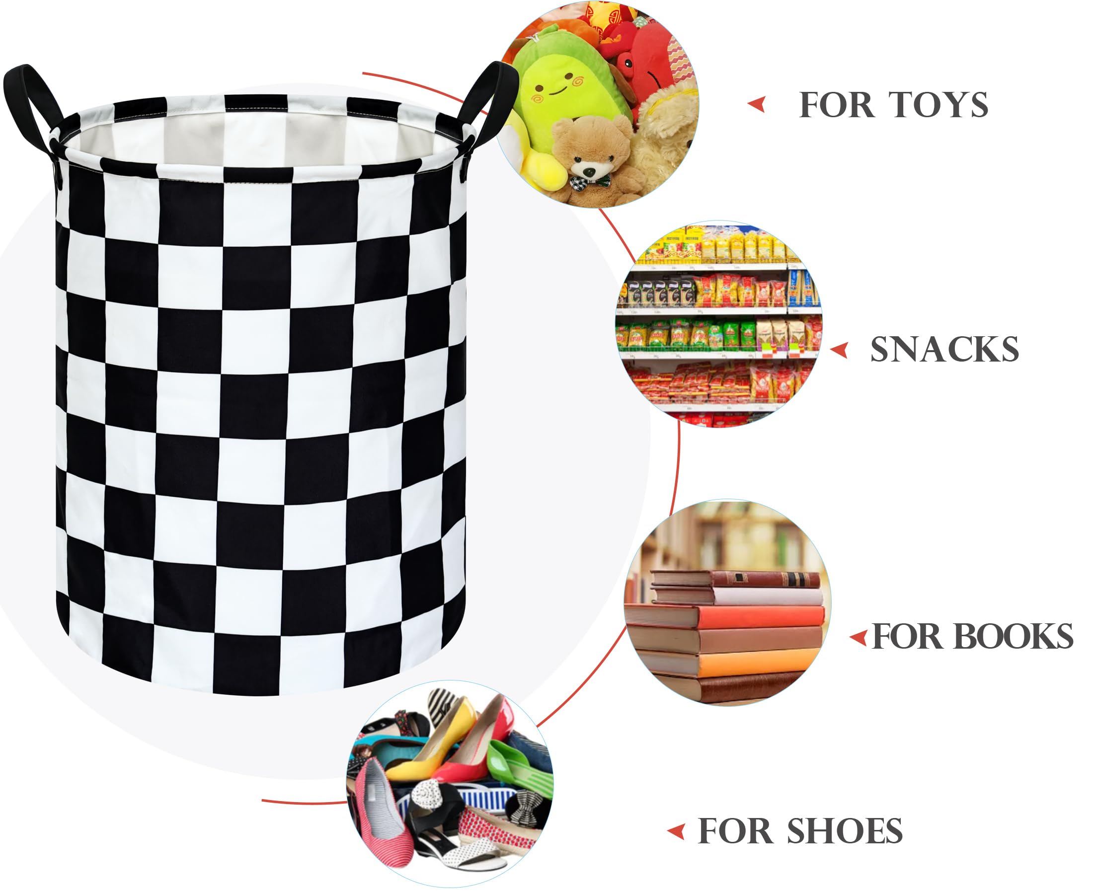 19.7 Inch Round Laundry Hamper Black Check Laundry Basket Fabric Storage Hamper Organization Basket, Storage Bin, Toy Box,Gift Basket with Handles for Room