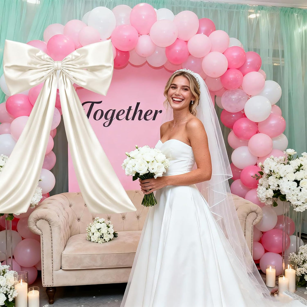 Skiennix Beige Large Bow Decor - Giant Ribbon Tie for Birthday Party & Wedding Backdrop | 24 x 36 Inches