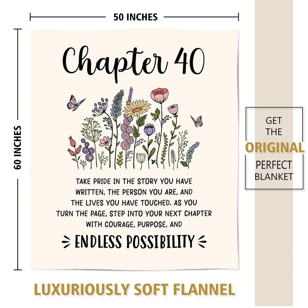 Afterprints 40th Birthday Gifts Women, Chapter 40 Blanket Gift for Her, 40 Year Old Birthday Gifts for Women, Friend, Sister, Mom, 1986 Bday Gift, Turning 40 Throw Blankets 50'' x 60''