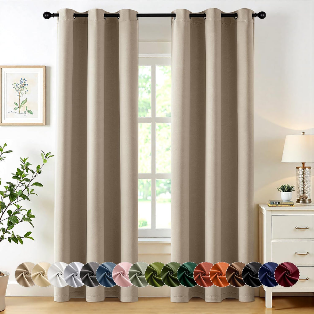 MIULEE Taupe Blackout Curtains - Thermal Insulated Room Darkening Drapes | 84 Inches Long, 2 Panels