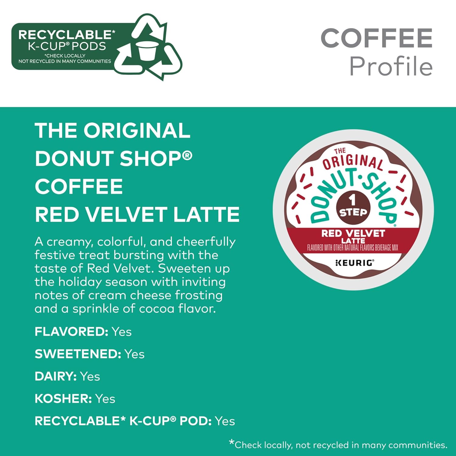 Original Donut Shop Red Velvet Latte K-Cup Pods - One-Step Brewing, 20 Count