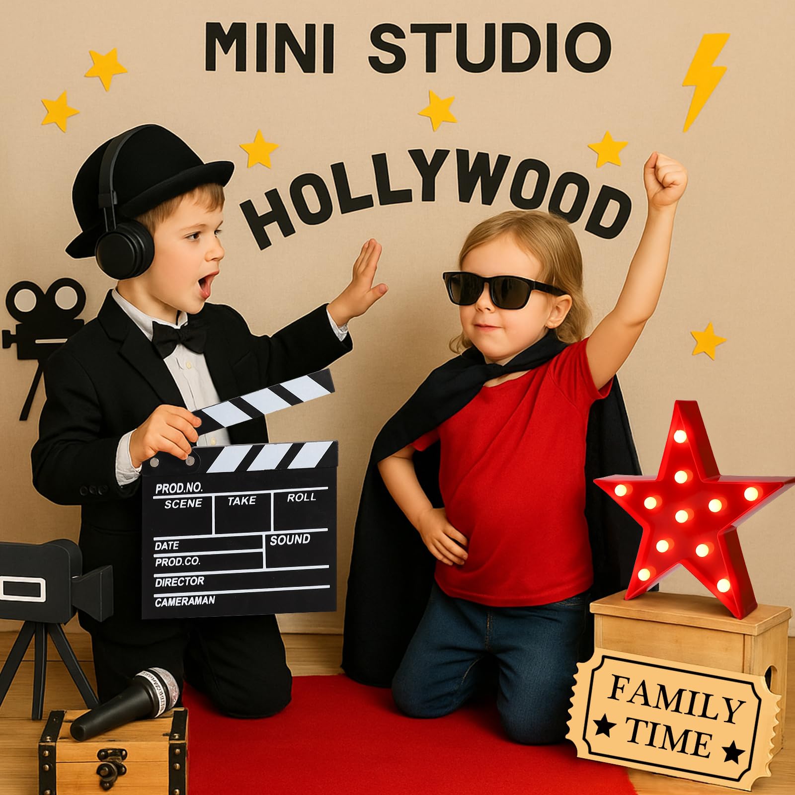 Movie Theater Decor,Film Clapper Board and Light LED Star Sign Movie Props for Night Decorations,Home Room Theater Decor Party Supplies