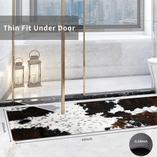 MUGINYU Cowhide Cow Print Long Bath Mat 20x63inch, Western Bathroom Runner Rug for Farmhouse Cowboy Decor,Large Quick Dry Absorbent Non-Slip Narrow Shower Rug for Bedroom Hallway Kitchen