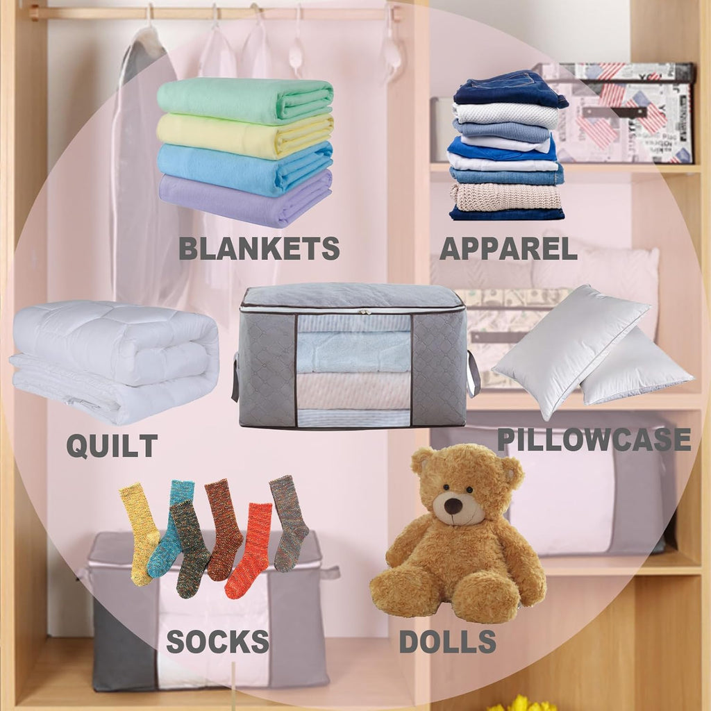 Skiennix 90L Large Foldable Storage Bags - Durable Comforter & Linen Organizer | 10-Pack for Clothes, Toys, Pillows