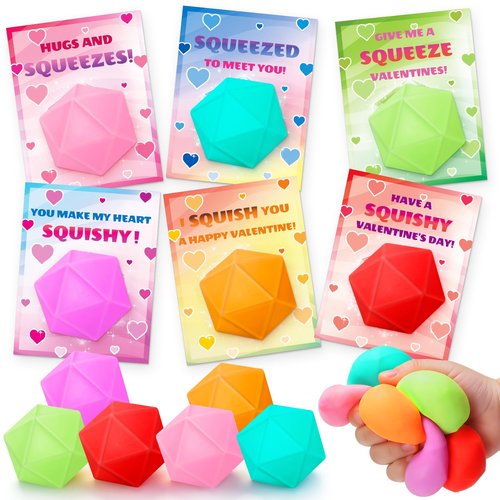 Valentines Day Gifts for Kids, 24 Pack Valentines Day Cards with Squeeze Stress Ball, Non Candy Goodie Bags Stuffers School, Valentines Prize Exchange for Classroom, Valentines Party Favors Boys Girls