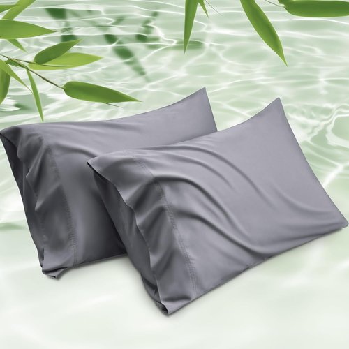 Bedsure King Size Pillow Cases - Cooling Rayon Bamboo Pillow Covers, Silky Soft Dark Grey, 20x36 Inches